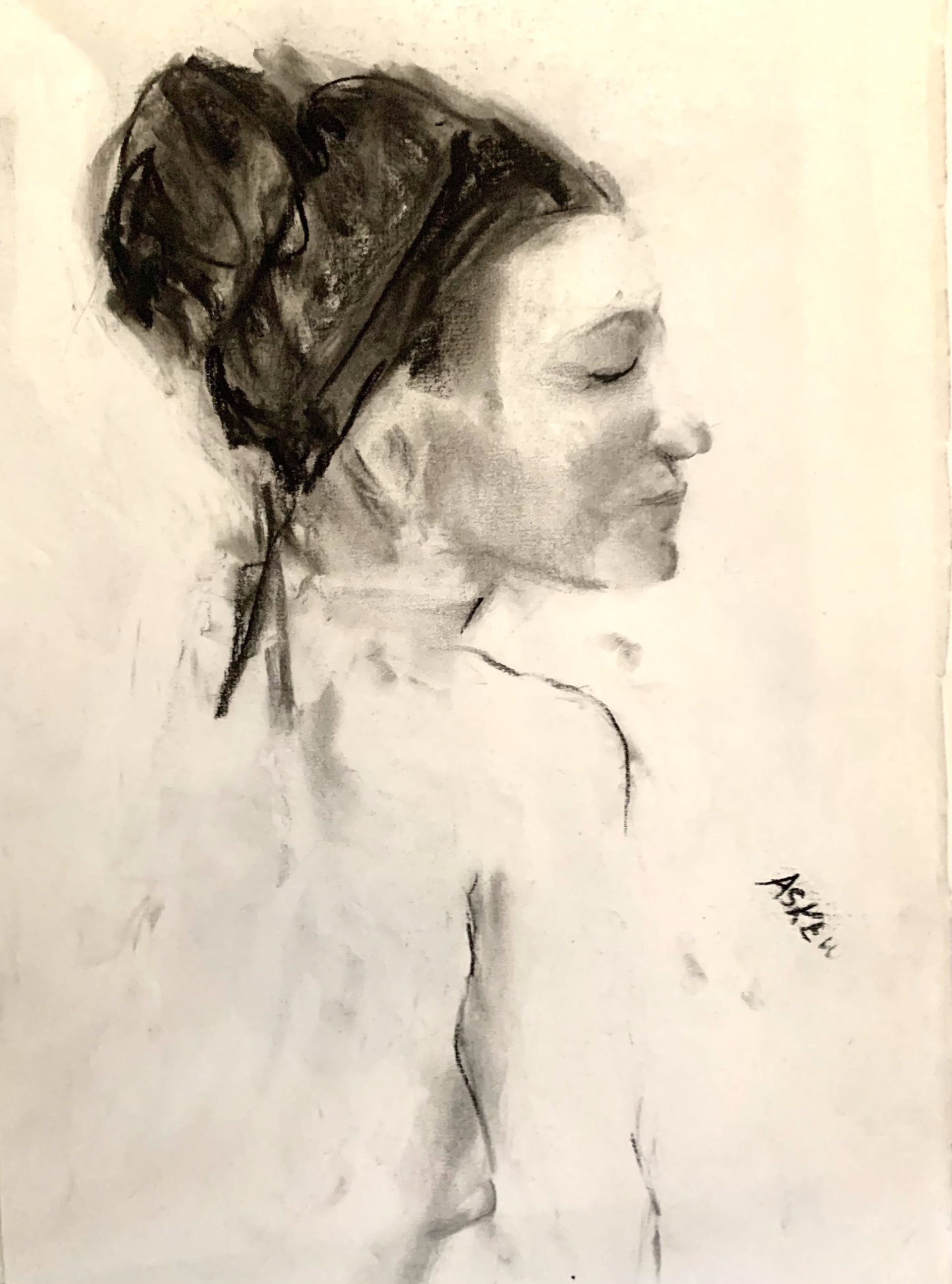 Charcoal painting of a woman