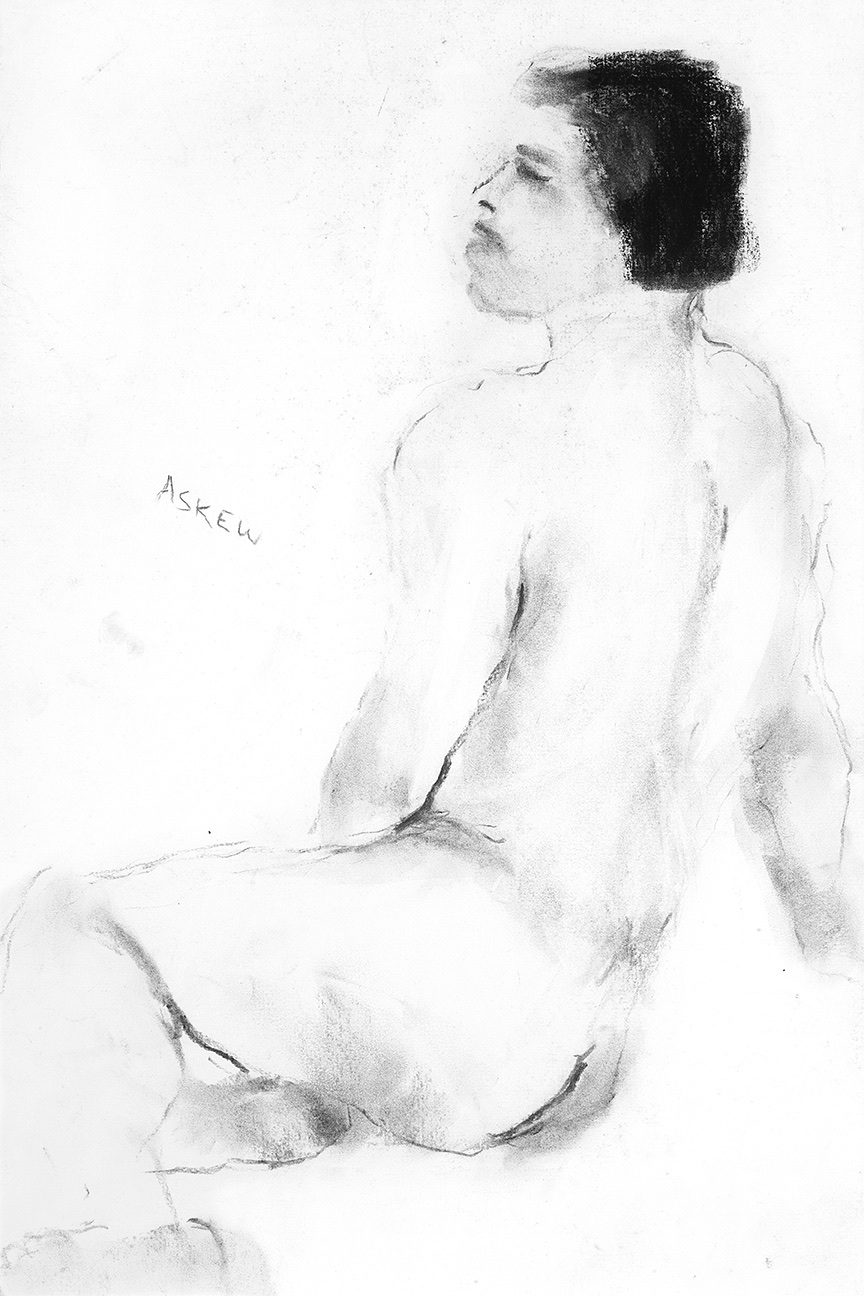 Charcoal painting of a nude person